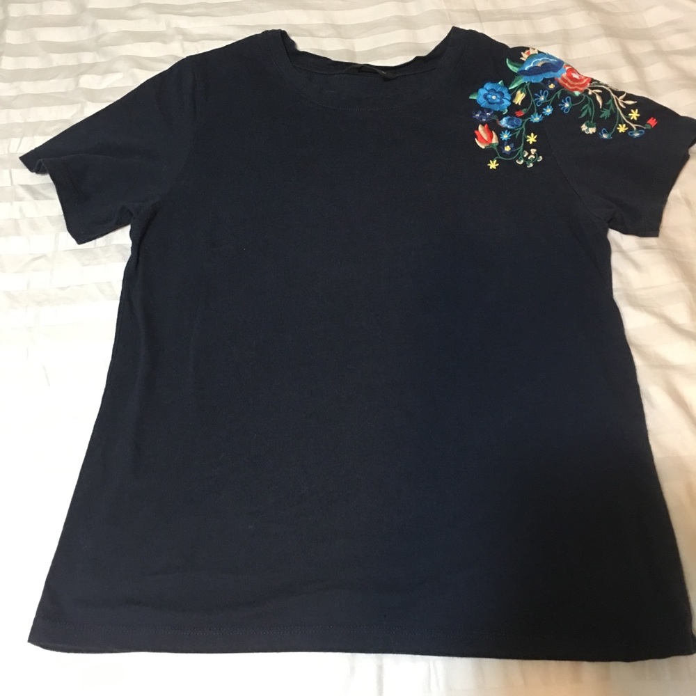 Navy T-shirt with lovely floral embroidery